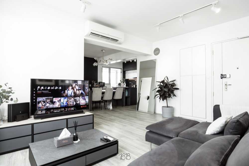 Minimalist Living Room with Vinyl Flooring and TV Console