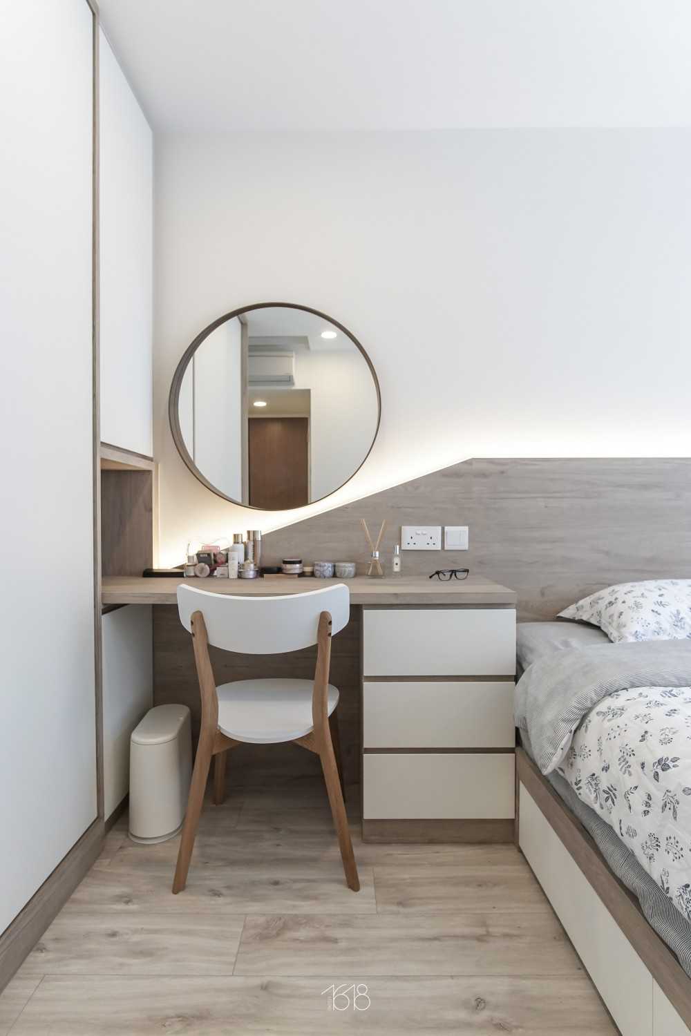 Scandinavian Bedroom with Vinyl Flooring and Mirror