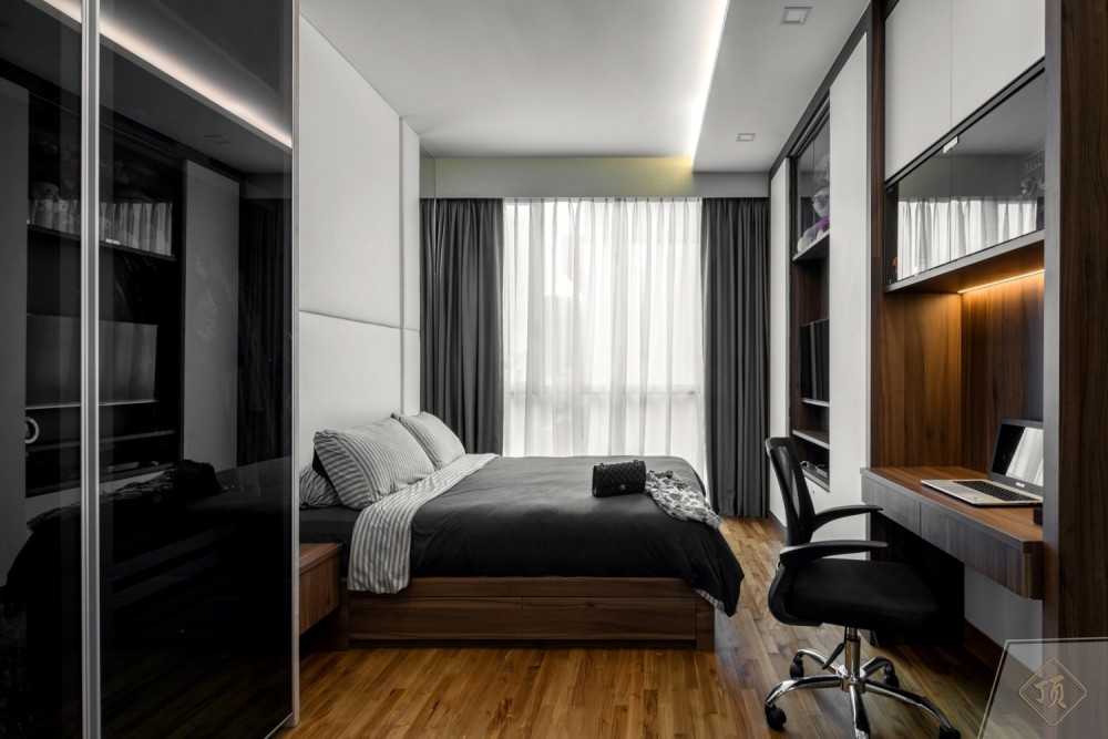 Modern Bedroom with Wood Flooring and Built-in Bed