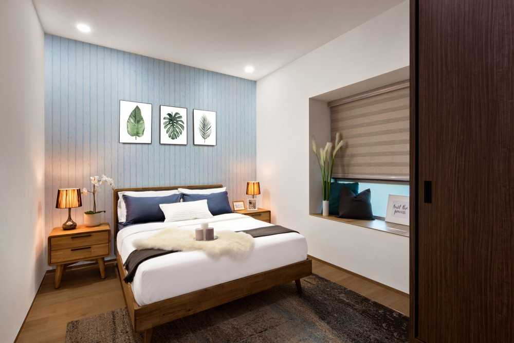 Contemporary Bedroom with Wood Flooring and Wardrobe
