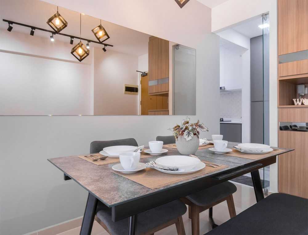 Modern Dining Room with Dining Table and Tableware