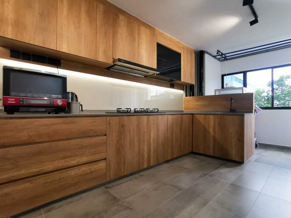 Industrial Kitchen with Kitchen Window and Cupboard