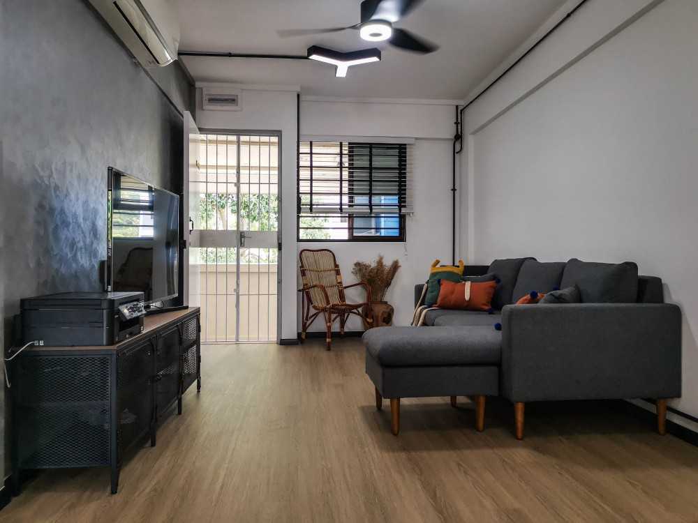 Industrial Living Room with Vinyl Flooring and TV Console