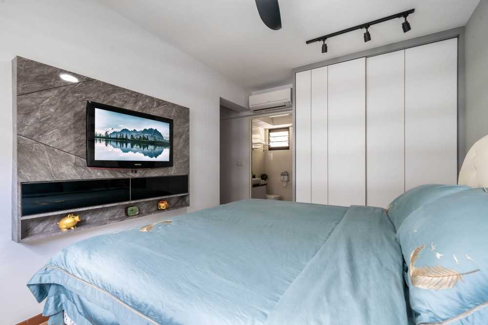 Contemporary Bedroom with Wood Flooring and Wardrobe