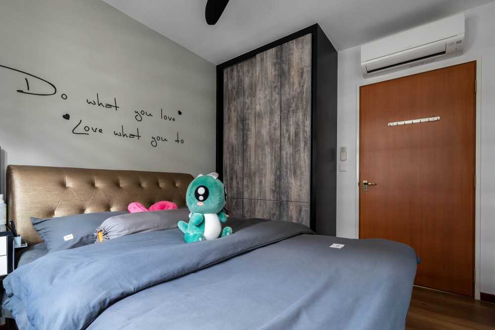 Contemporary Bedroom with Wood Flooring and Wardrobe
