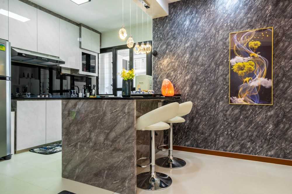 Contemporary Kitchen with Homogeneous Tiles and Kitchen Window