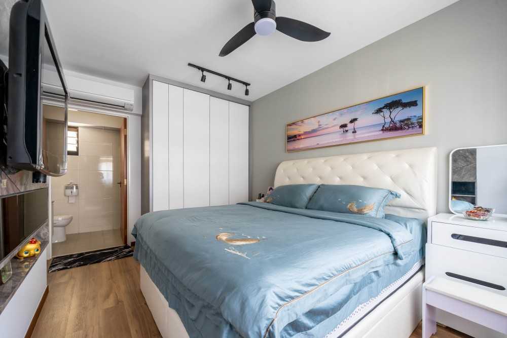 Contemporary Bedroom with Wood Flooring and Wardrobe