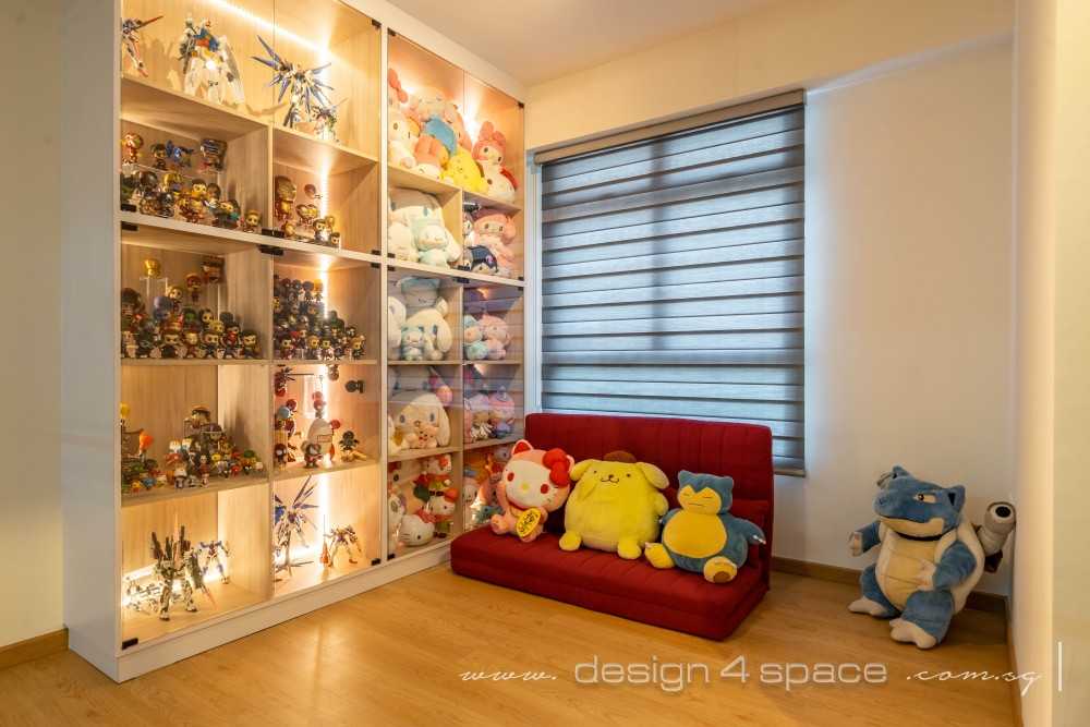 Scandinavian Kids Room with Shelving Units and Display Cabinets
