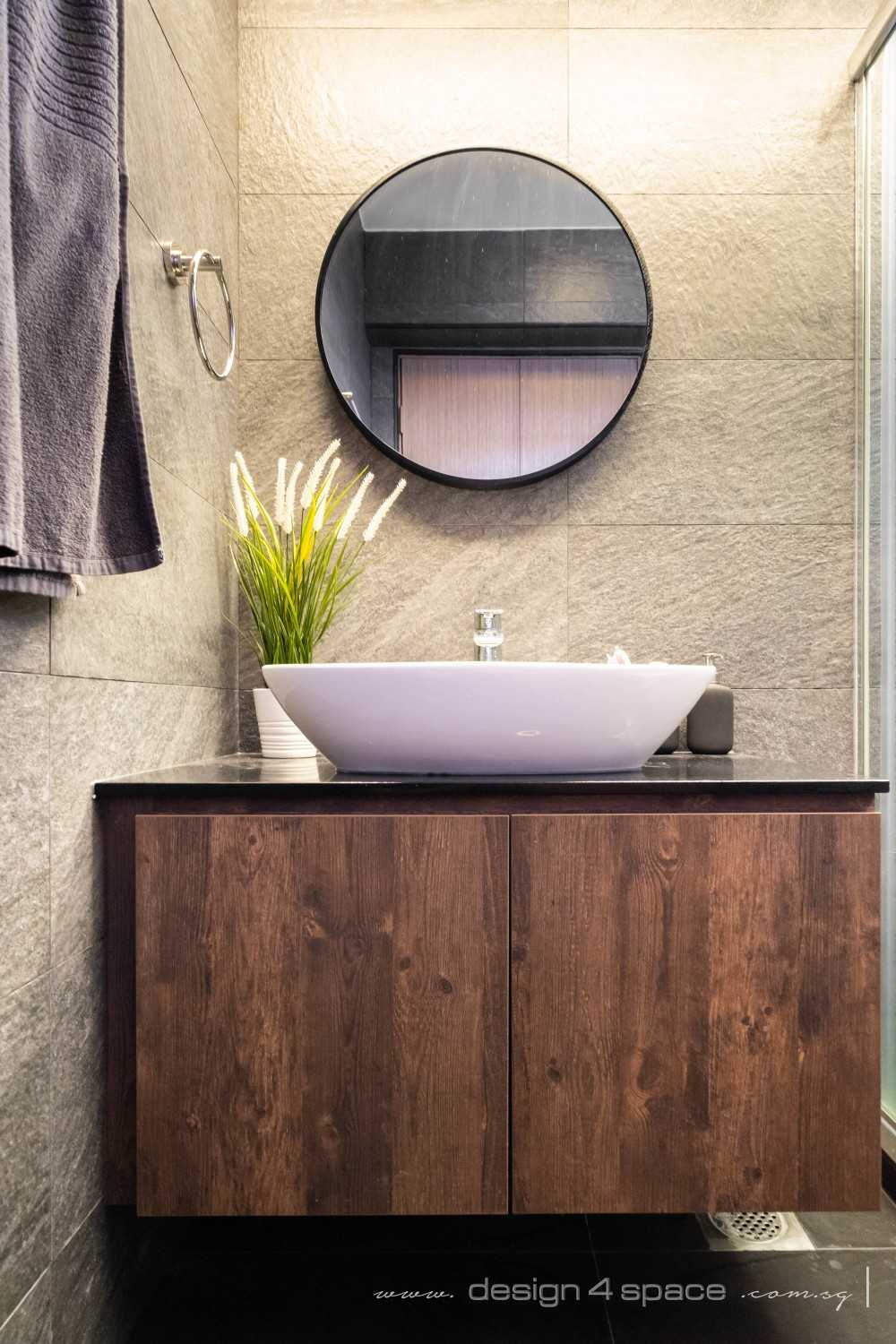 Scandinavian Bathroom with Homogeneous Tiles and Mirror