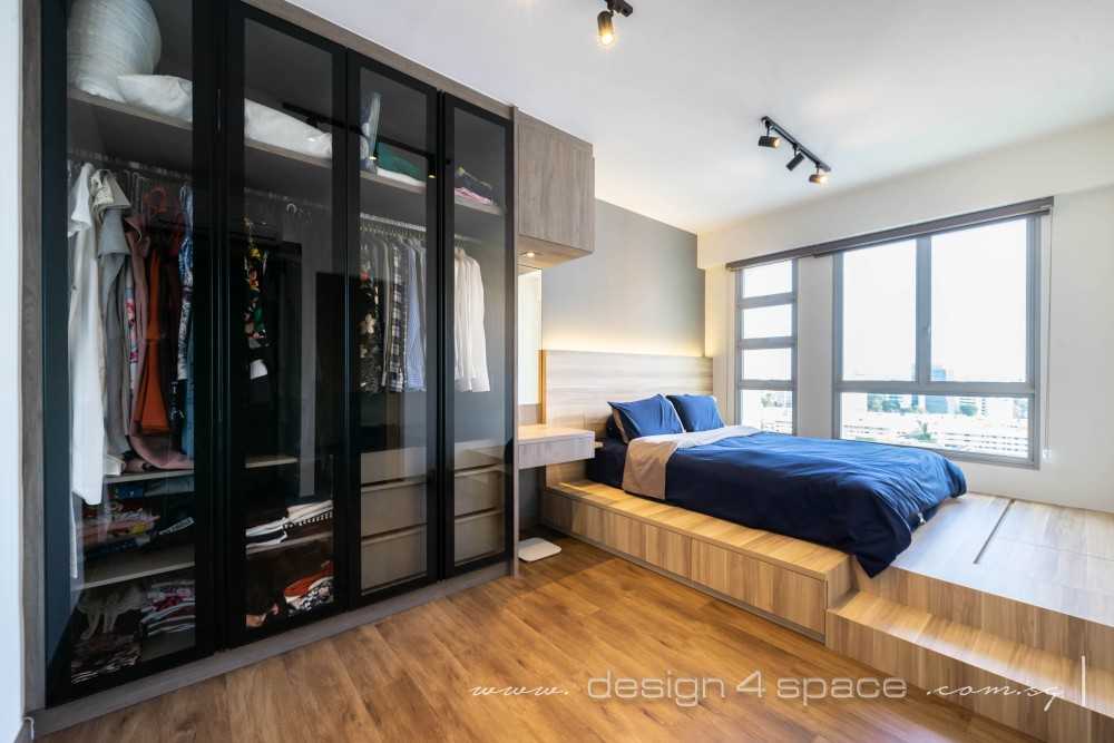 Scandinavian Bedroom with Platform Bed and Vinyl Flooring