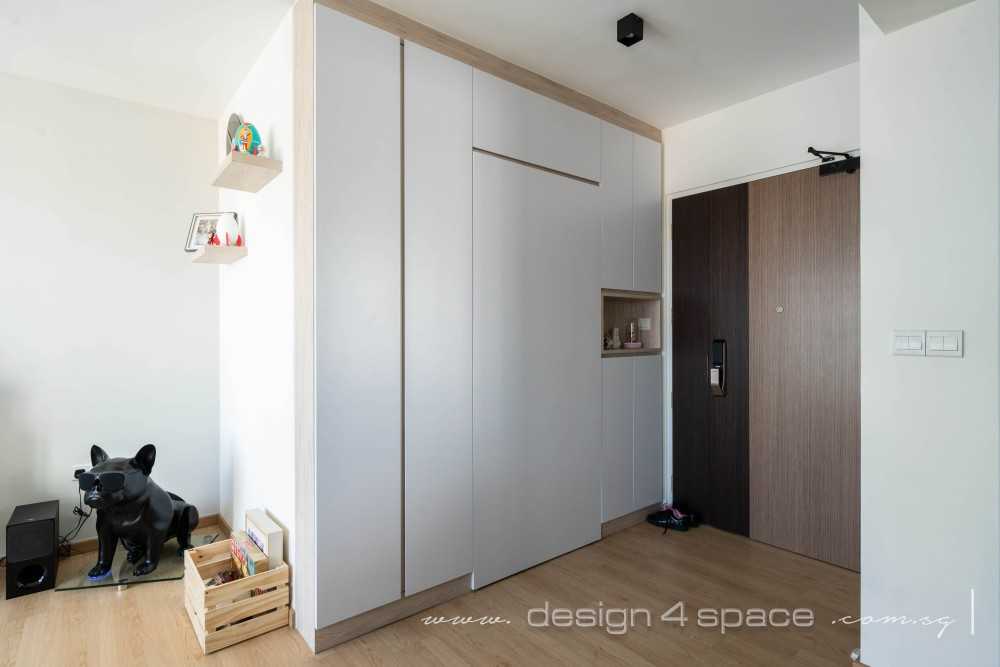 Scandinavian Entryway with Feature Wall and Storage Cabinets