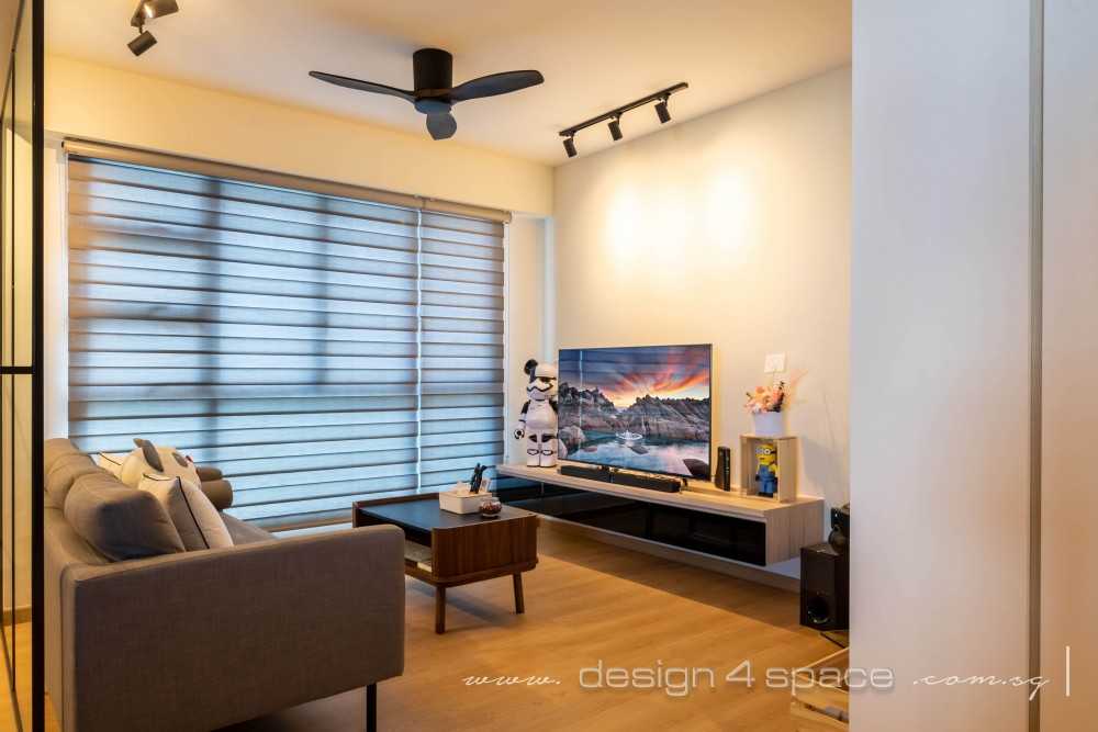Scandinavian Living Room with Vinyl Flooring and TV Console