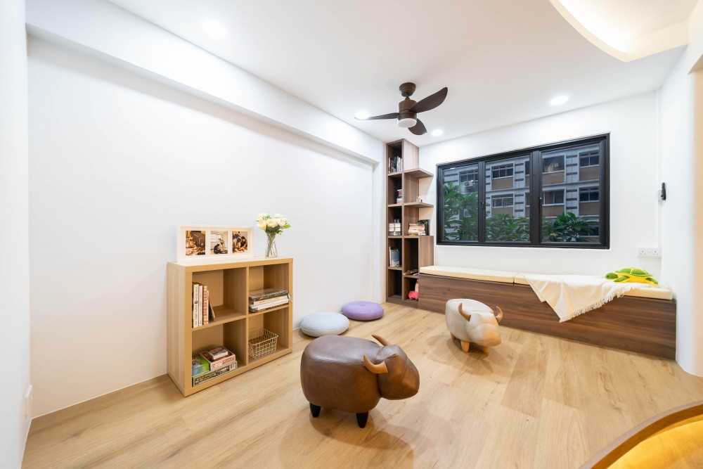 Scandinavian Living Room with Bookshelf and Settee
