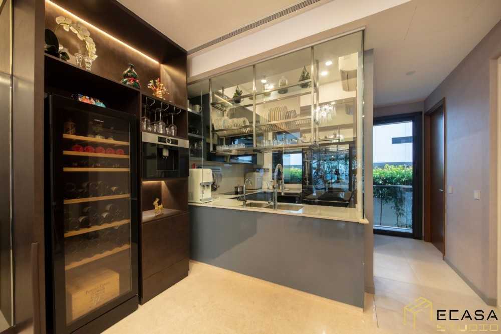 Modern Wine Cellar with Drinkware and Shelving Units
