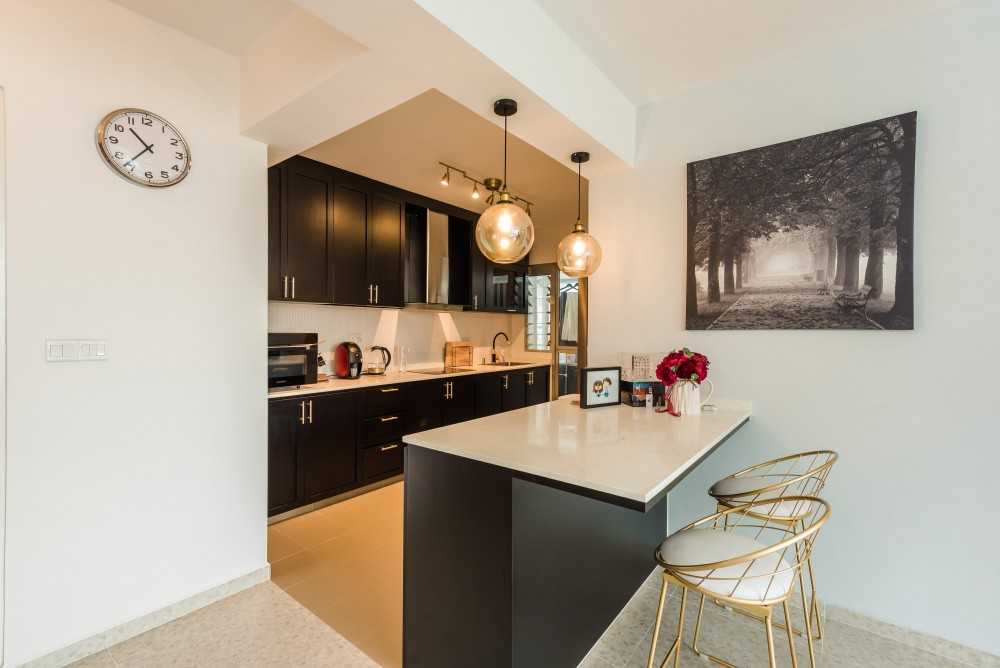 Country Kitchen with Countertop and Cement Floor