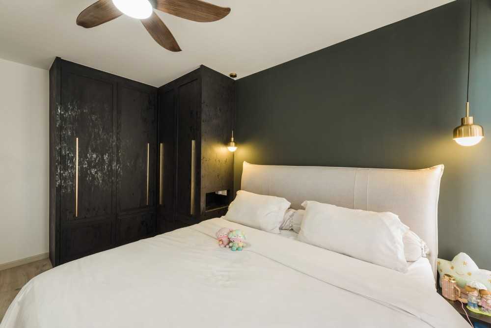 Country Bedroom with Drop Light and Ceiling Light