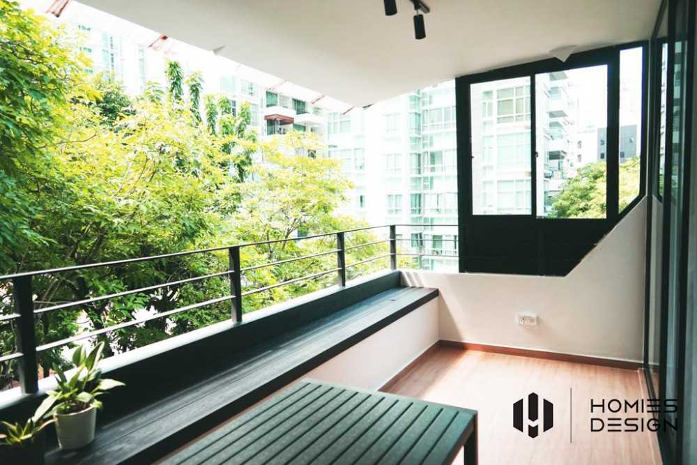 Minimalist Balcony with Window Shutters and Window Grille
