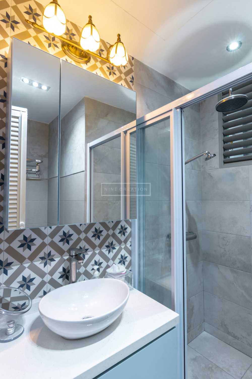 Scandinavian Bathroom with Mirror and Shower Screen