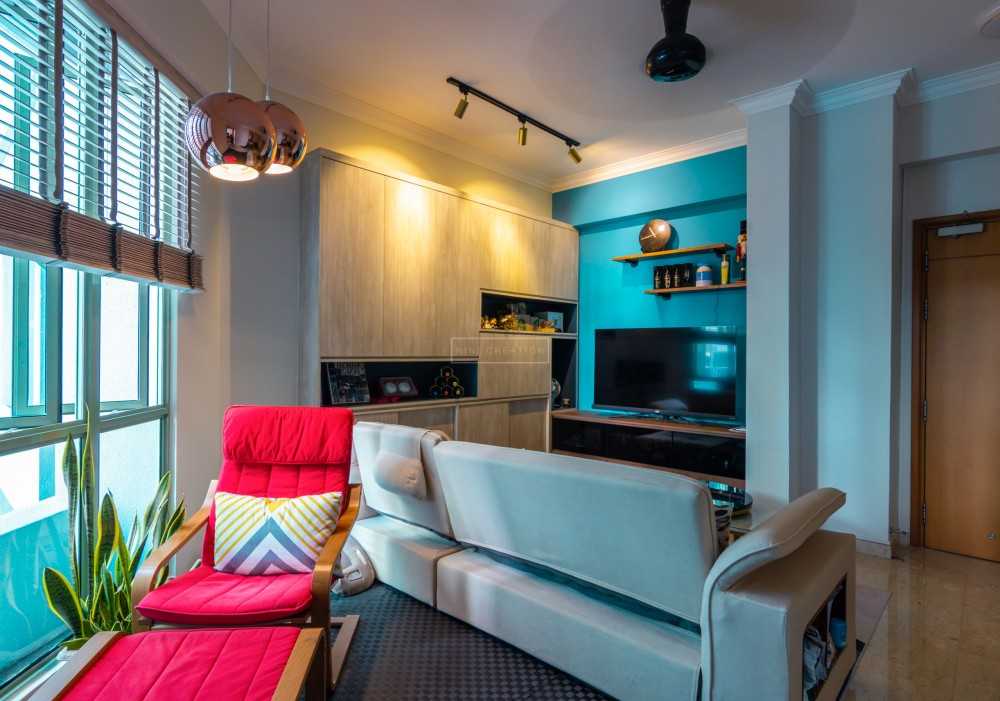 Scandinavian Living Room with Bookshelf and TV Console
