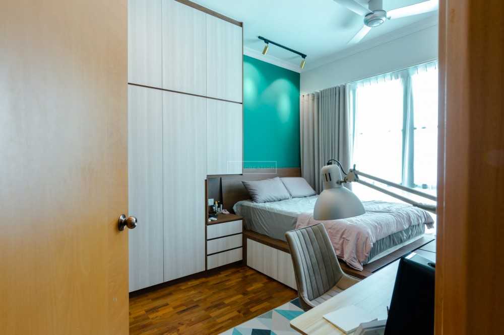 Scandinavian Bedroom with Platform Bed and Parquet Floor