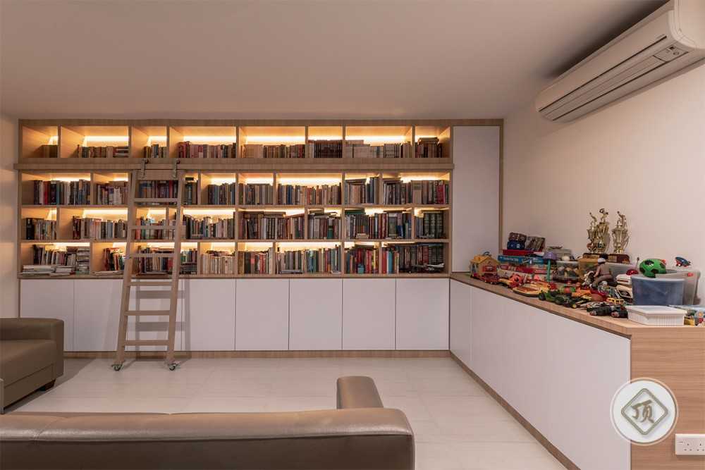 Contemporary Study with Bookshelf and Drop Ceiling