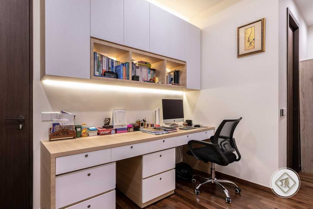 Contemporary Study with Bookshelf and Drop Light