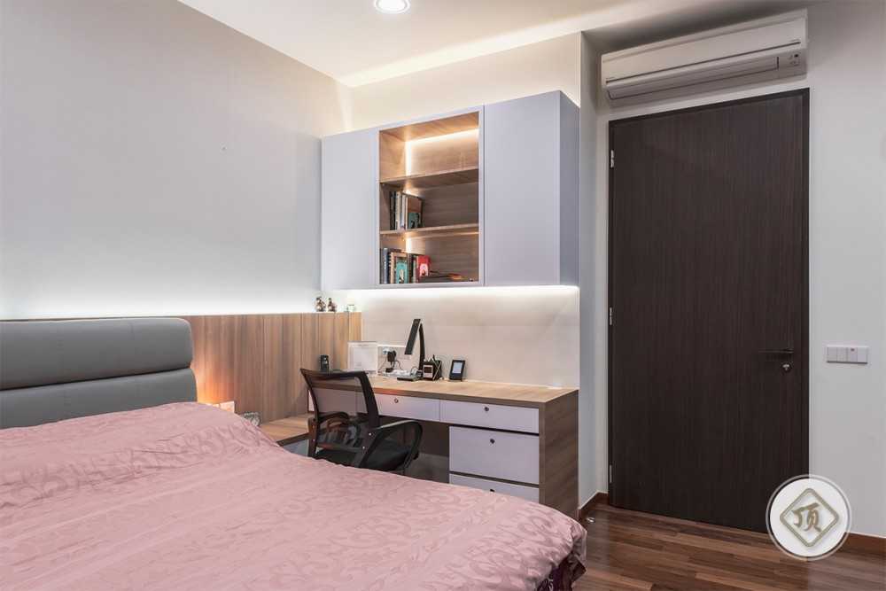 Contemporary Bedroom with Bookshelf and Vinyl Flooring