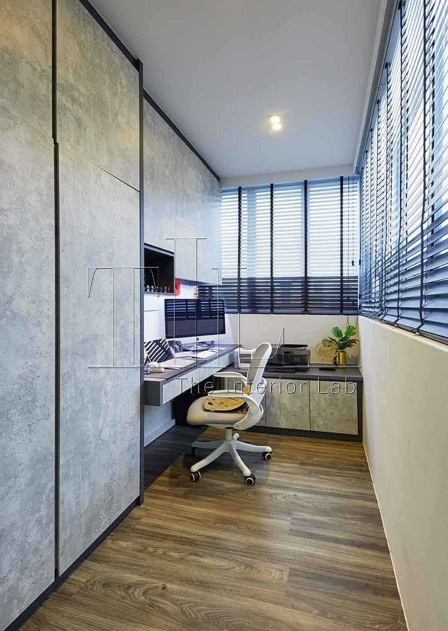 Asian Home Office with Desk Chairs and Storage Cabinets