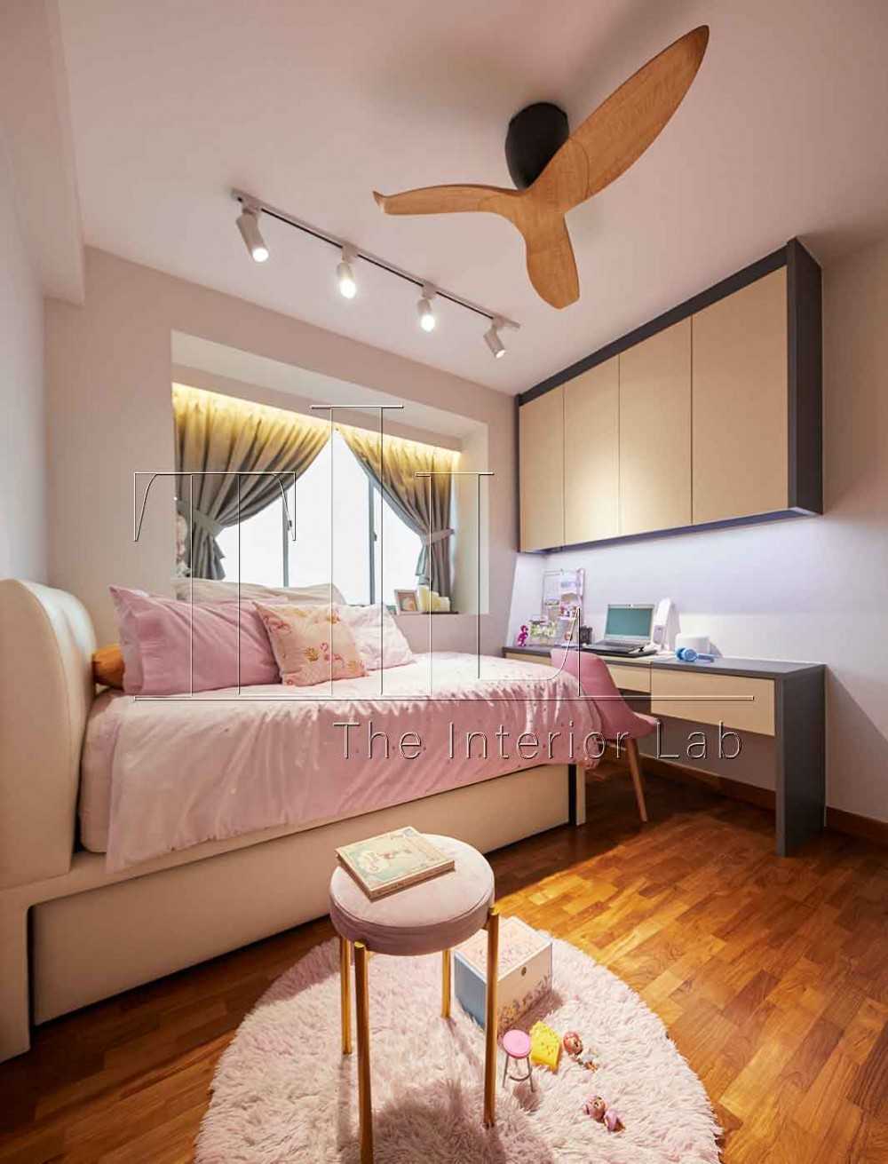 Asian Bedroom with Bay Window and Children's Storage
