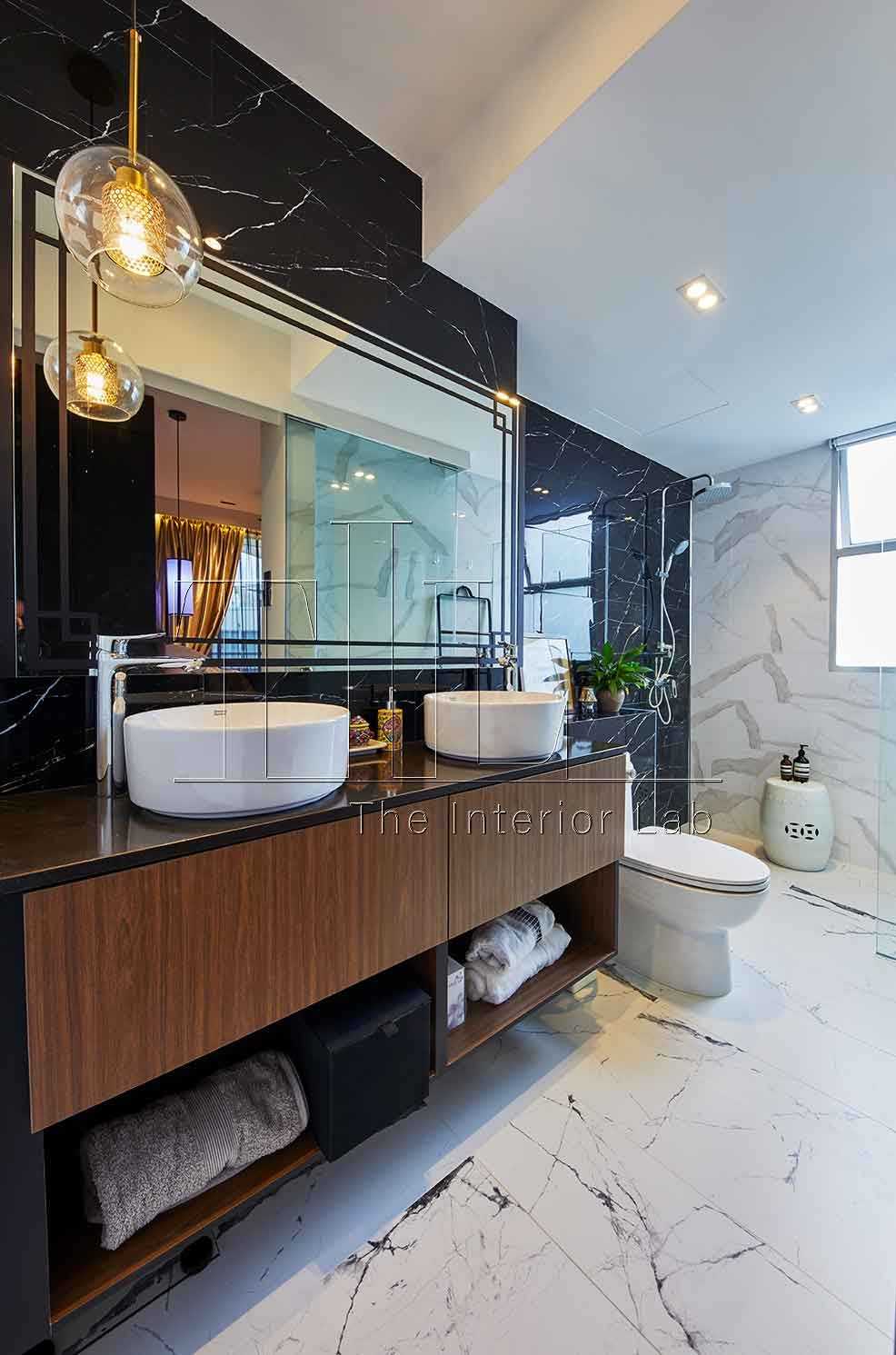 Asian Bathroom with Mirror and Vanity Counter
