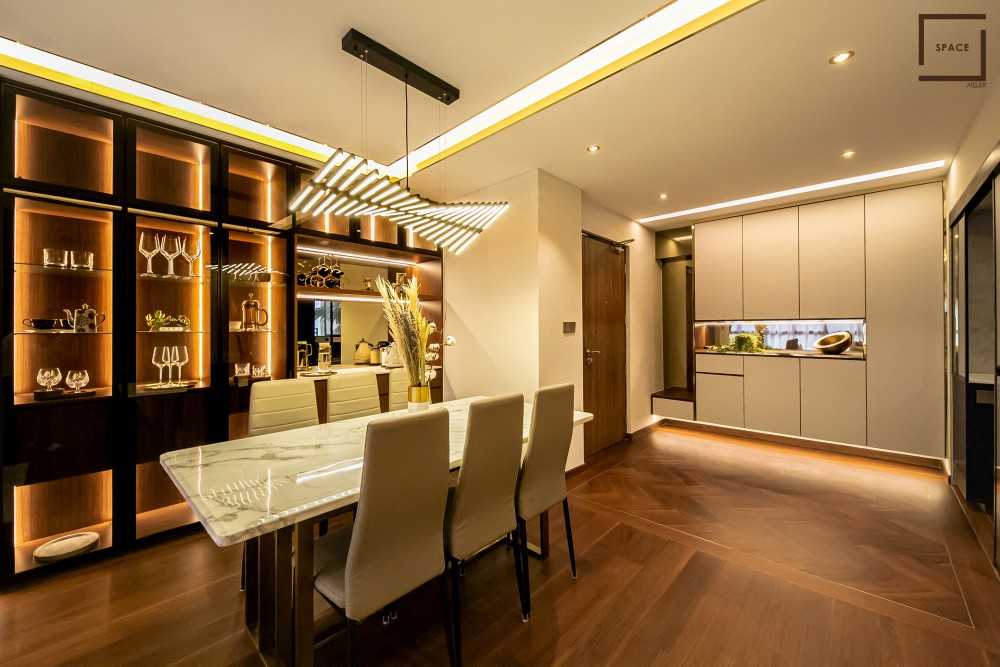 Modern Dining Room with Cove Lighting and Ceiling Light