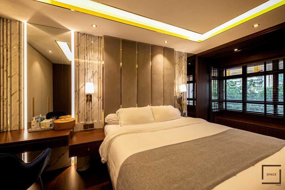 Modern Bedroom with Cove Lighting and Ceiling Light