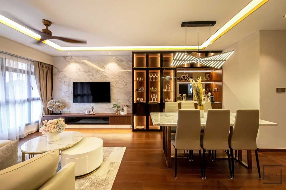 Modern Dining Room with Cove Lighting and Chandelier