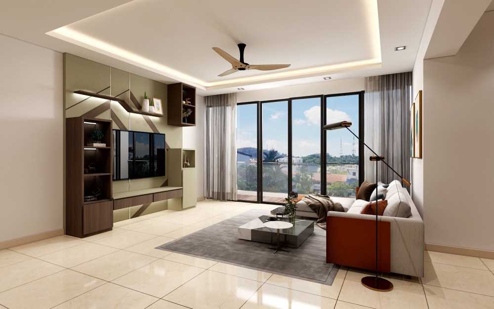Modern Living Room with Marble Floor and TV Console