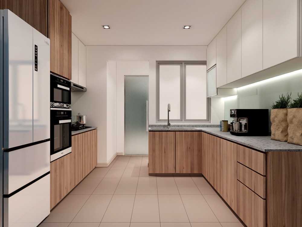 Modern Kitchen with Countertop and Homogeneous Tiles