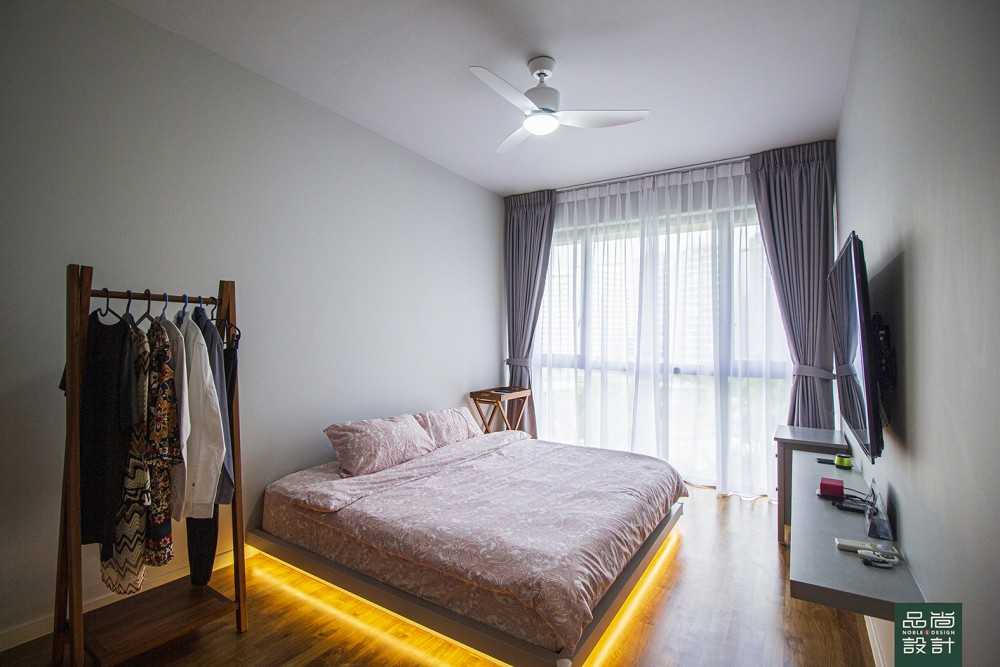 Asian Bedroom with Platform Bed and Parquet Floor
