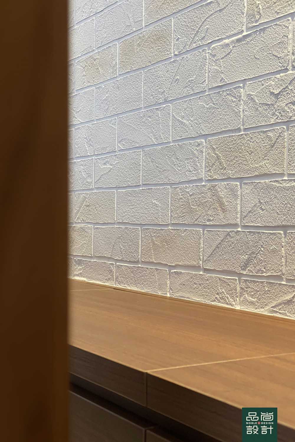 Asian Dining Room with Feature Wall and Seating Bench