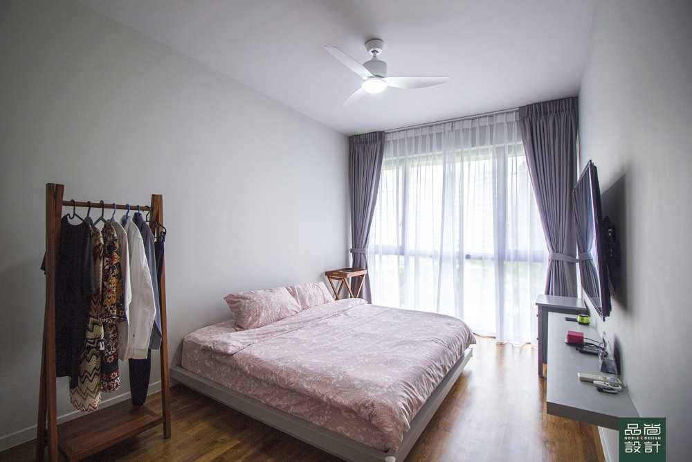 Asian Bedroom with Platform Bed and Parquet Floor