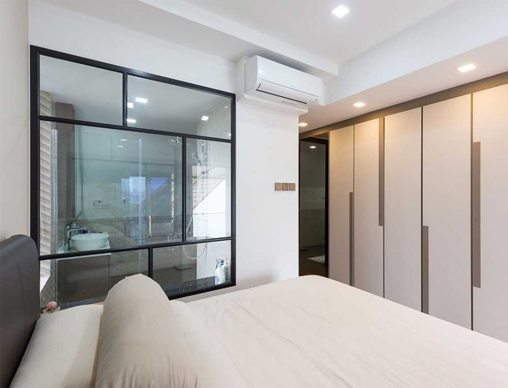 Modern Bedroom with Drop Ceiling and Wardrobe