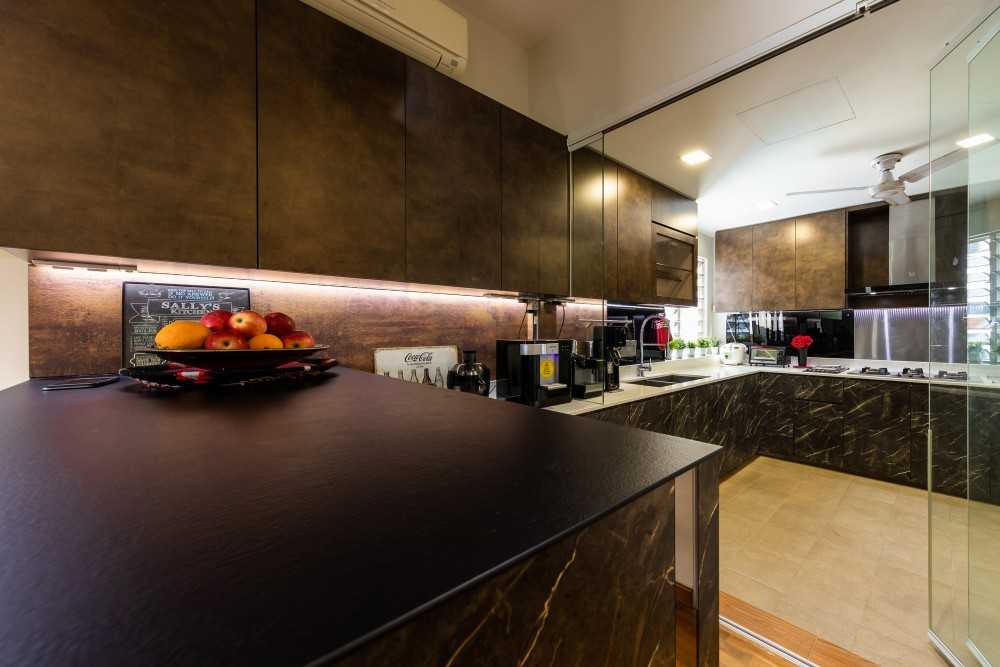Asian Kitchen with Countertop and Kitchen Island