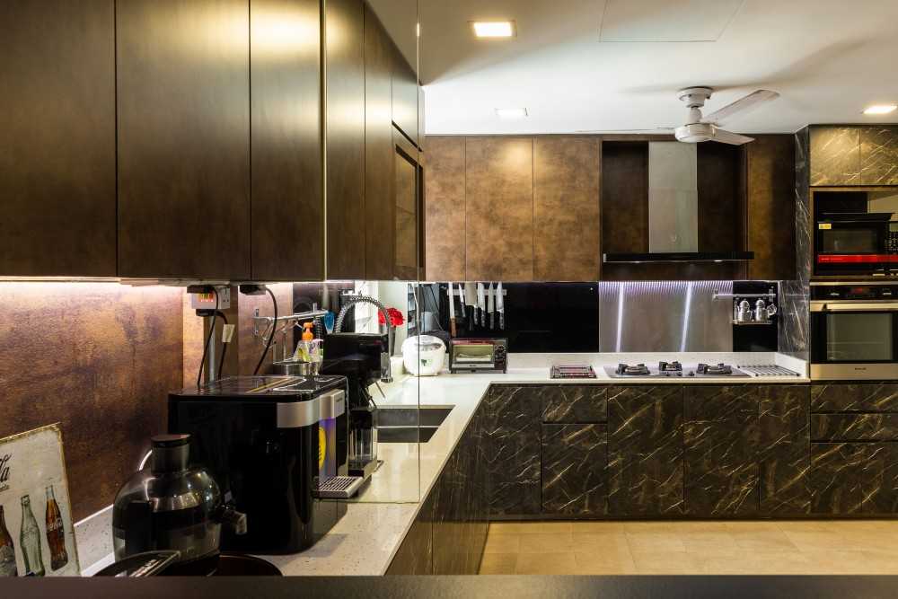 Asian Kitchen with Countertop and Breakfast Counter