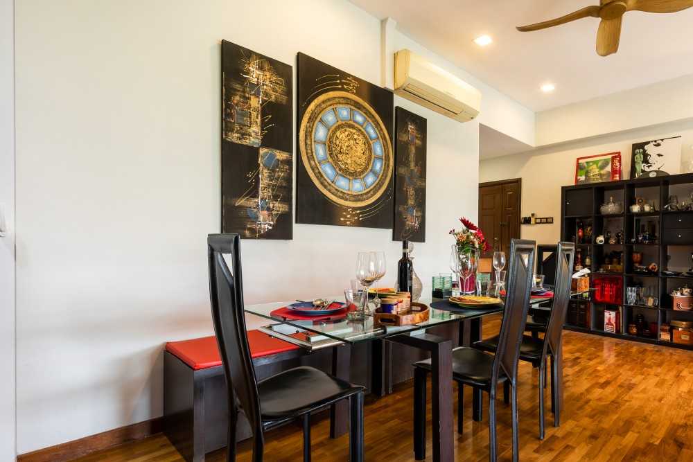 Asian Dining Room with Downlights and Dining Table