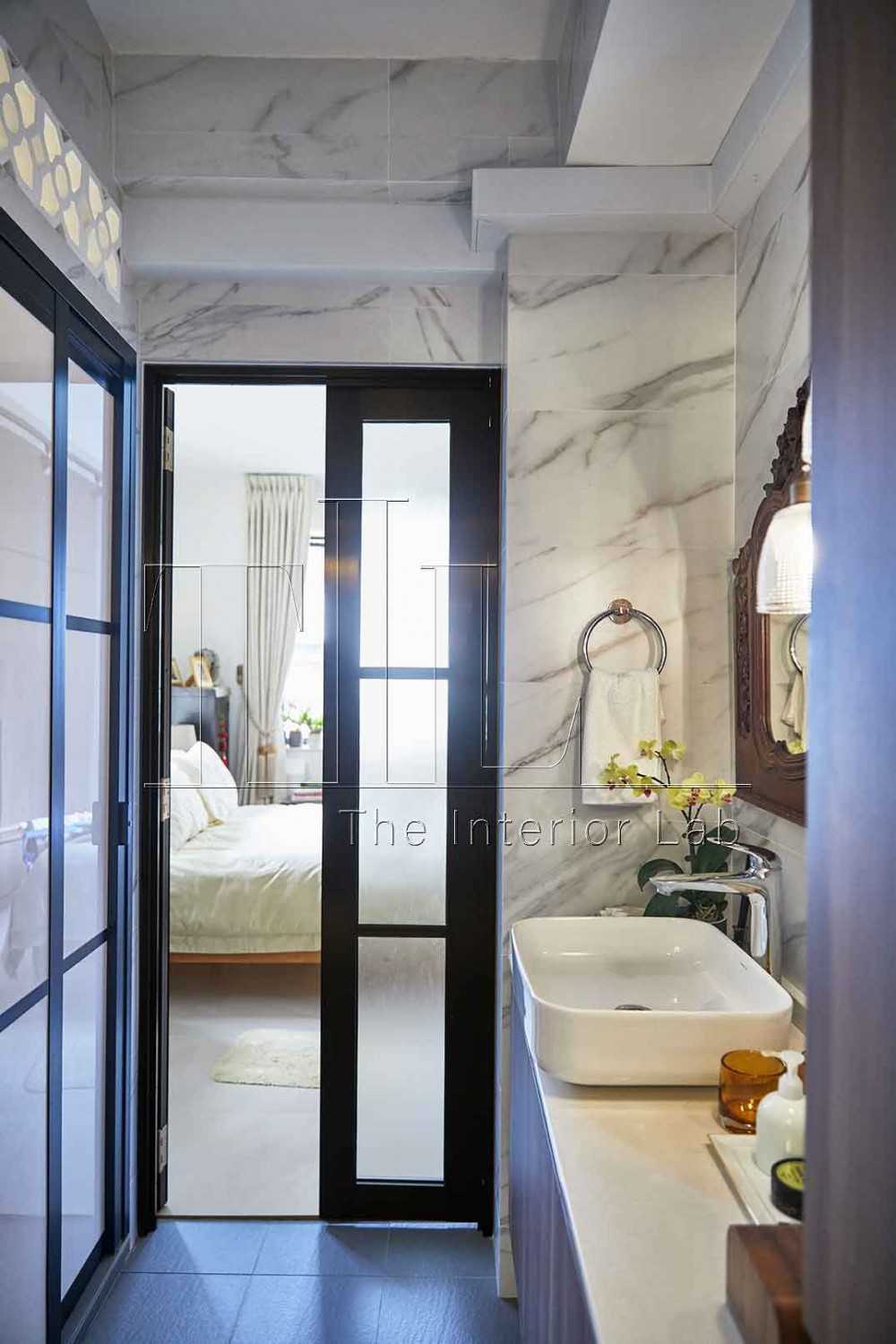 Asian Bathroom with Countertop and Mirror