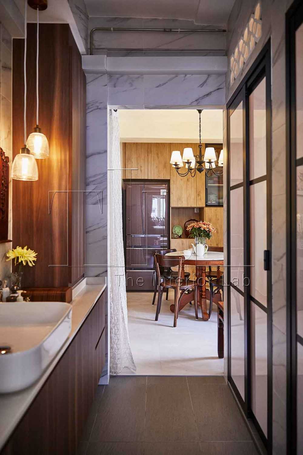 Asian Bathroom with Countertop and Granite Floor