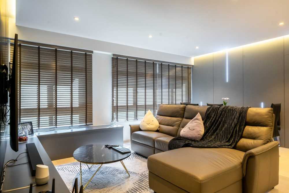 Modern Living Room with TV Console and Downlights