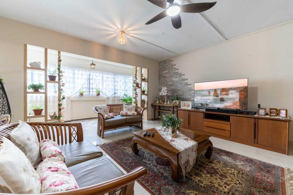 Vintage Living Room with Feature Wall and Sofa