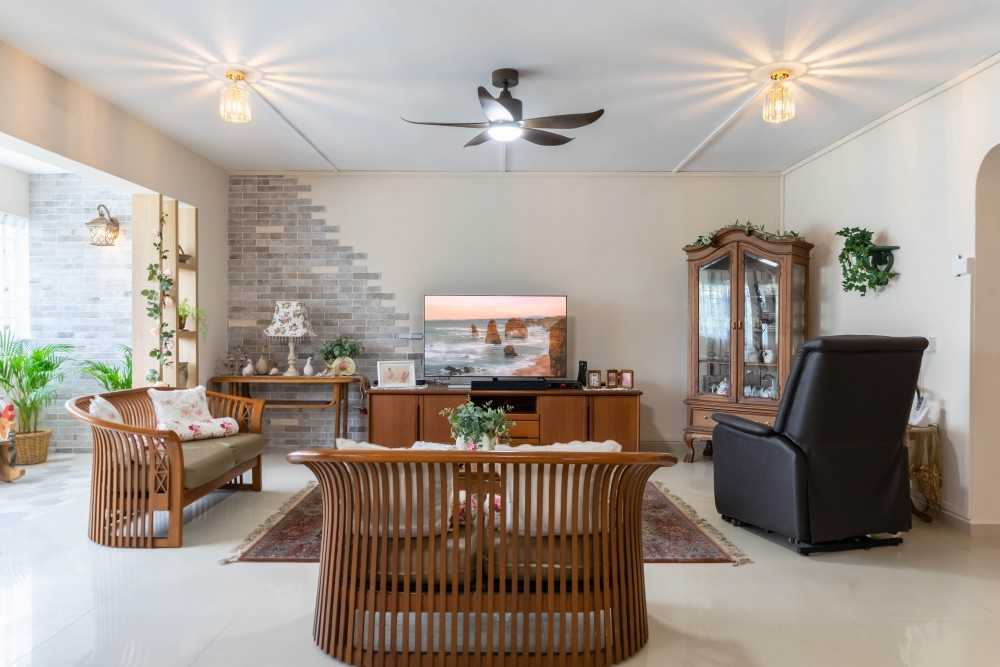Vintage Living Room with TV Console and Feature Wall