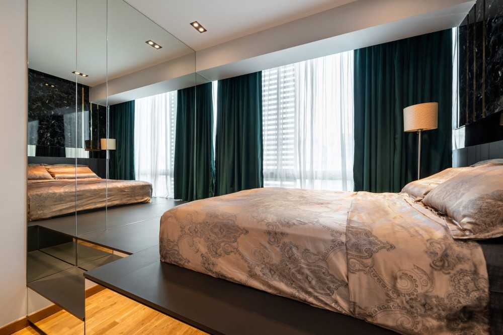 Modern Bedroom with Platform Bed and Marble Floor