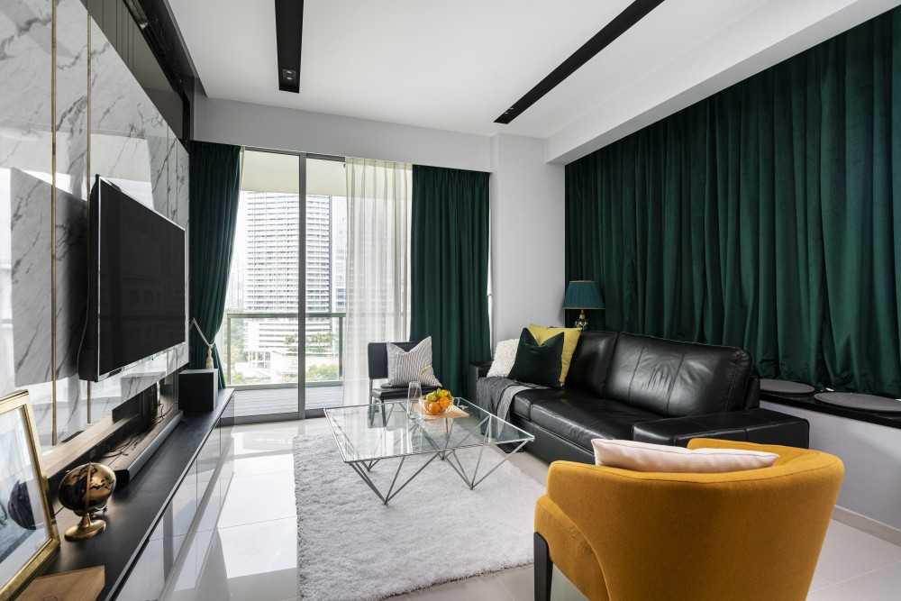 Modern Living Room with Marble Floor and Feature Wall