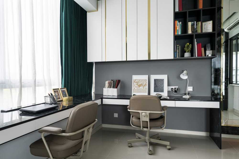 Modern Study with Bookshelf and Desk Chairs